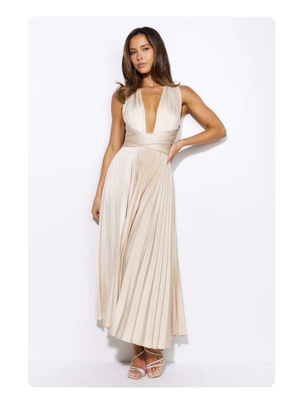 ★ Hello Molly Prime Asset Pleated Midi Gown Dress Champagne 8 ★ - Picture 17 of 17
